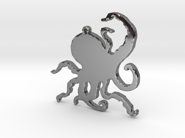 Octopus Necklace Pendant in Fine Detail Polished Silver