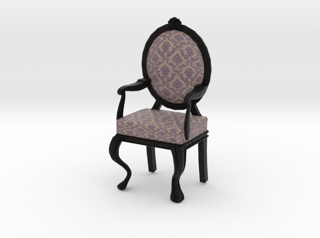 1:12 Scale Purple Damask/Black Louis XVI Chair in Full Color Sandstone