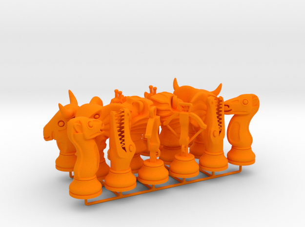 Set Chess - Timur and Tamerlane Pieces in Orange Processed Versatile Plastic