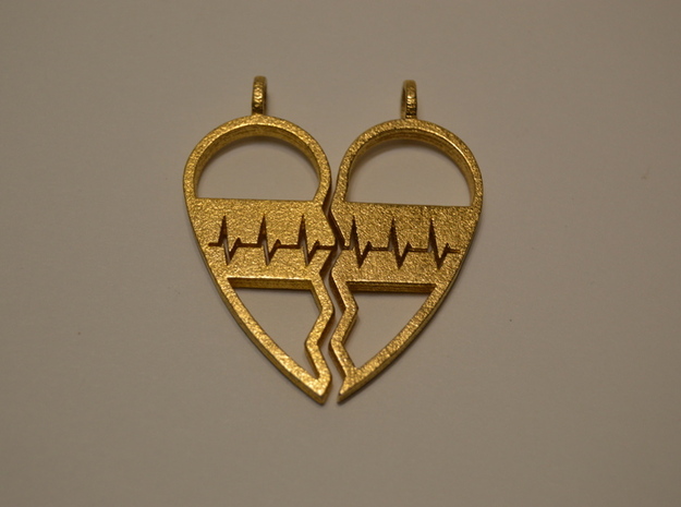 Split Heart Pendant in Polished Gold Steel