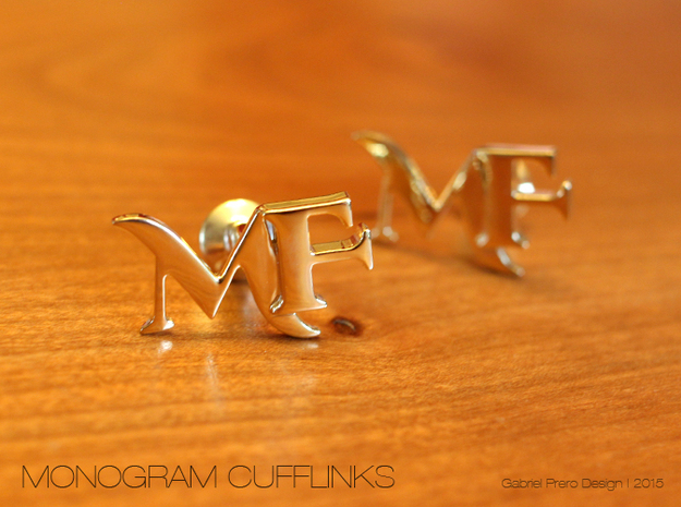 Monogram Cufflinks MF in 18k Gold Plated Brass