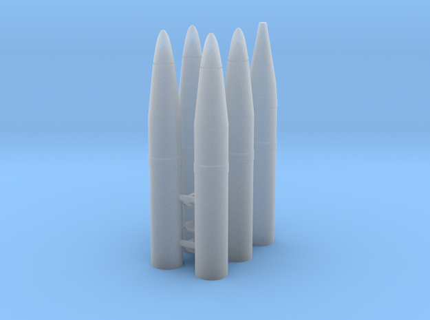 Six 1/16 scale 105mm howitzer shells. in Tan Fine Detail Plastic