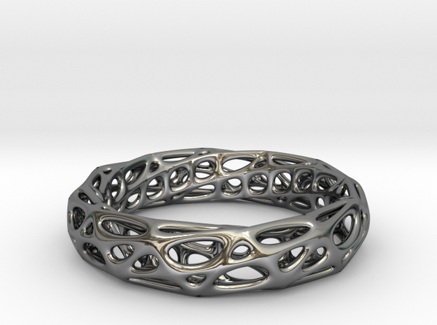 Mobius Band Voronoi Bracelet 65mm (002) in Fine Detail Polished Silver