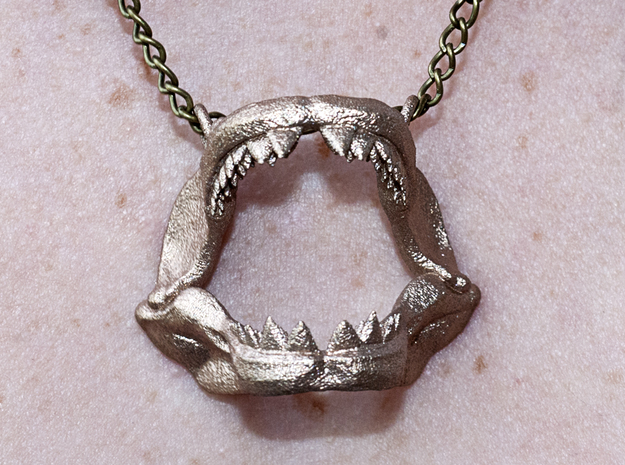 Great White Shark Jaw With Loop in Polished Bronzed Silver Steel