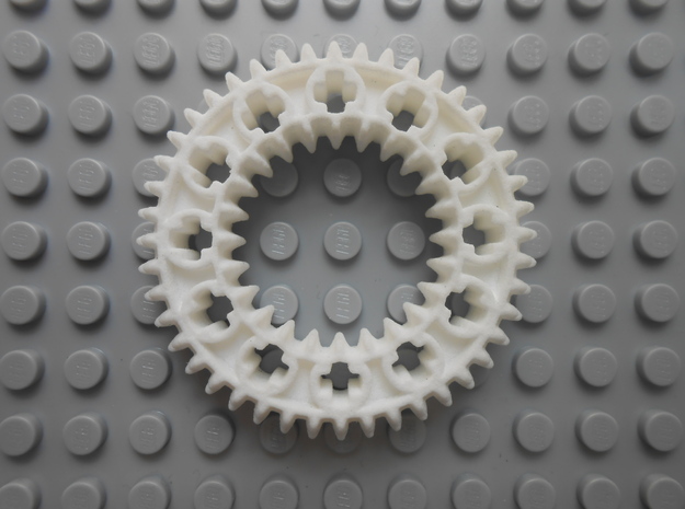 LEGO®-compatible z44 bevel gear w/ z24 inner ring in White Natural Versatile Plastic