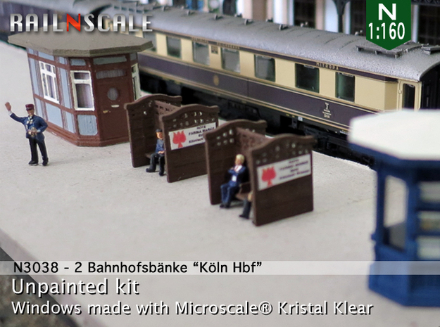 2 Bahnhofsbänke Köln Hbf (N 1:160) in Tan Fine Detail Plastic