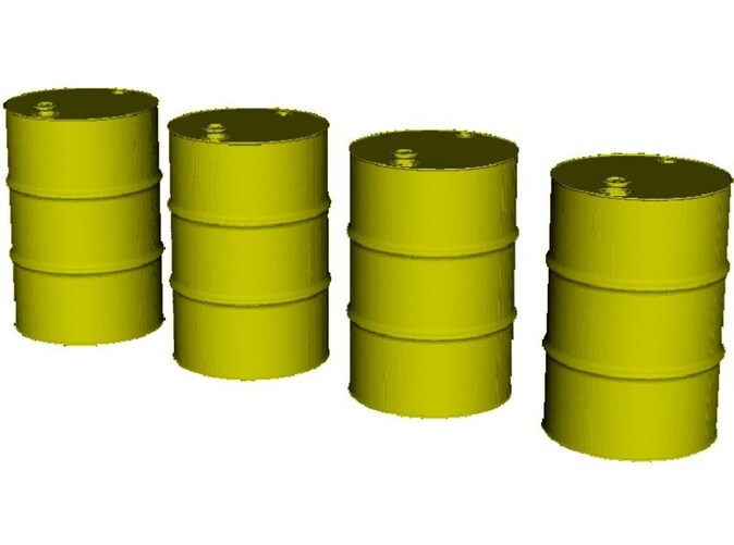 1/24 scale WWII US 55 gallons oil drums x 4 by Anyuta3D on Shapeways.