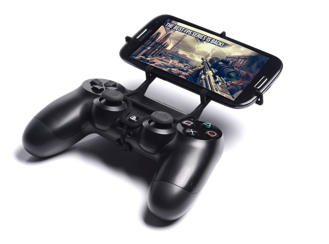 Front View - A Samsung Galaxy S3 and a black PS4 controller