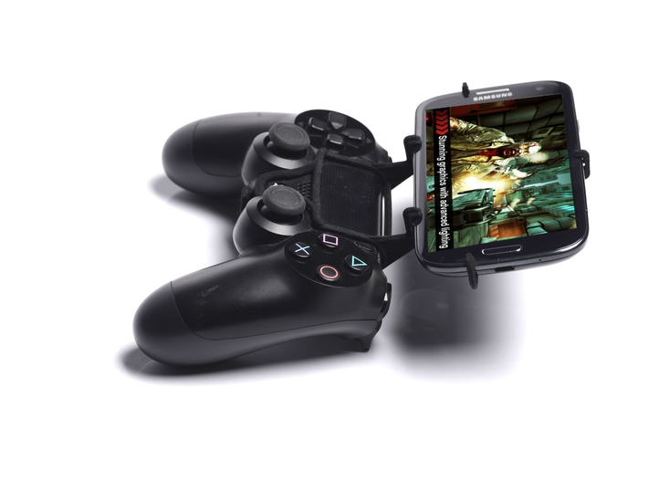 Controller mount for PS4 &amp; Sony Xperia Z3+ dual 3d printed Side View - A Samsung Galaxy S3 and a black PS4 controller