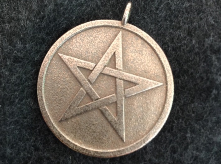 Solid Pentacle Pendant 3d printed The solid pentacle pendant in stainless steel.