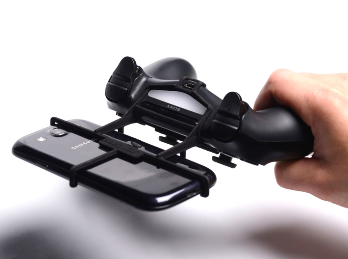 Controller mount for PS4 & HTC One M9+ 3d printed In hand - A Samsung Galaxy S3 and a black PS4 controller