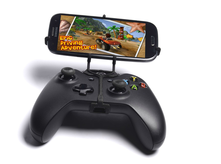 Controller mount for Xbox One & LG Leon 3d printed Front View - A Samsung Galaxy S3 and a black Xbox One controller