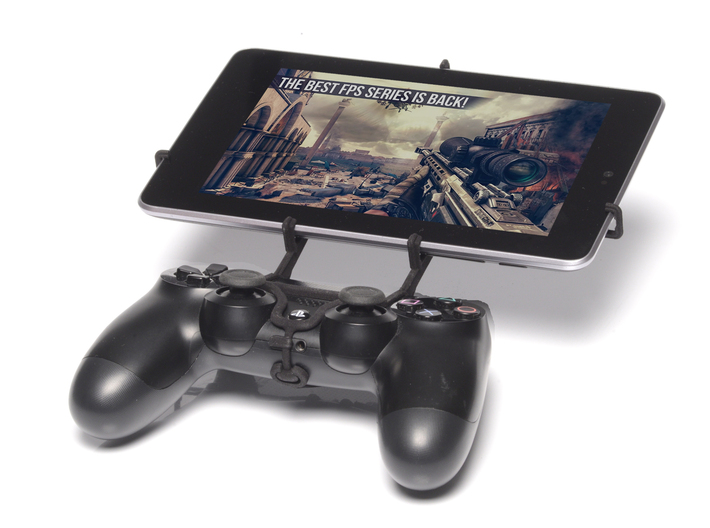 Controller mount for PS4 & Lenovo ThinkPad 8 3d printed Front View - A Nexus 7 and a black PS4 controller
