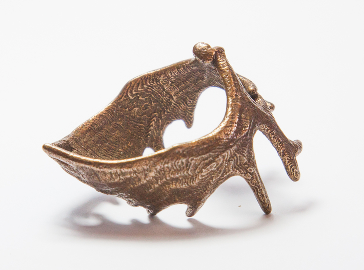 (Size 5) Moose Antler Ring 3d printed Polished Bronze Steel
