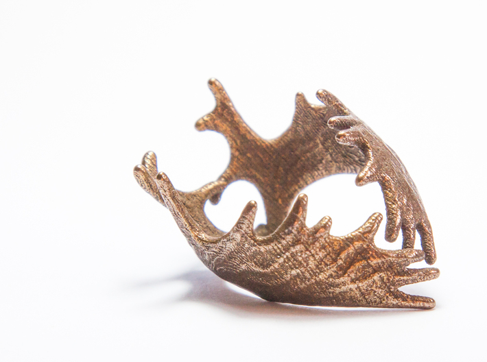 (Size 10) Moose Antler Ring 3d printed Polished Bronze Steel