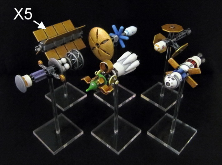 Spaceships (10 pcs) - High Frontier 3d printed Hand-painted White Strong Flexible (one of each ship shown).