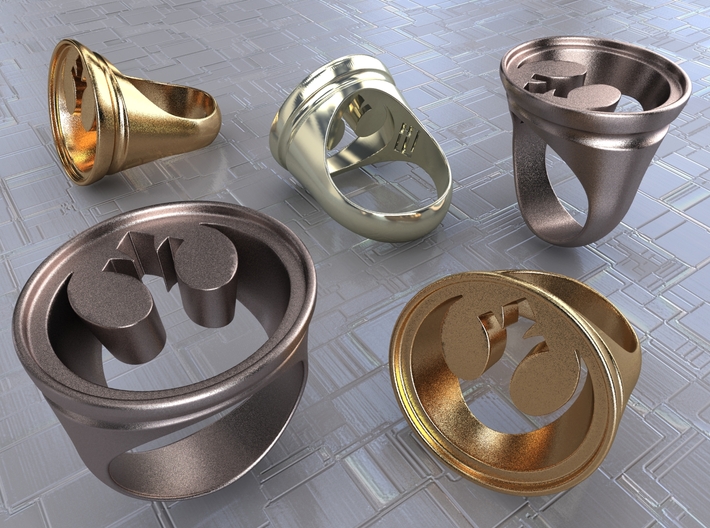 Rogue Ring 3d printed Stainless Steel, Gold Plated Matte &amp; Premium Silver renders