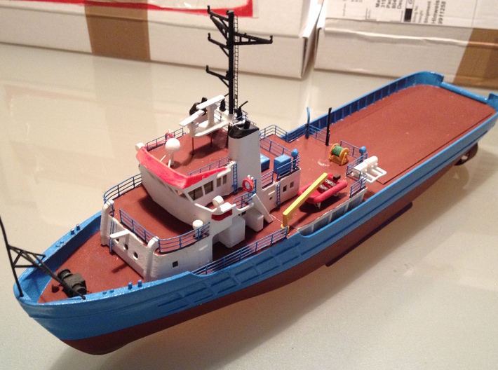 MV Anticosti Hull, Decks and GillJet (RC, 1:200) 3d printed final model (assembled and painted)