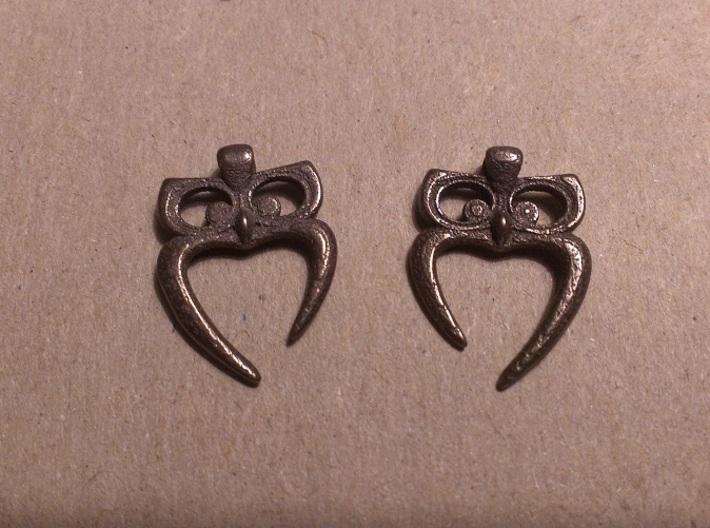Owl Heart Earrings 3d printed Bronze Glossy