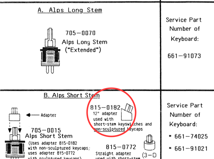 Apple II Keyboard - ALPS Short Stem 12° Adapter 3d printed 