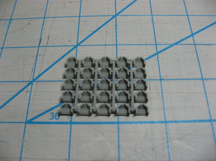 Array of 25 Drain Scuppers 3d printed array, painted on 1" grid