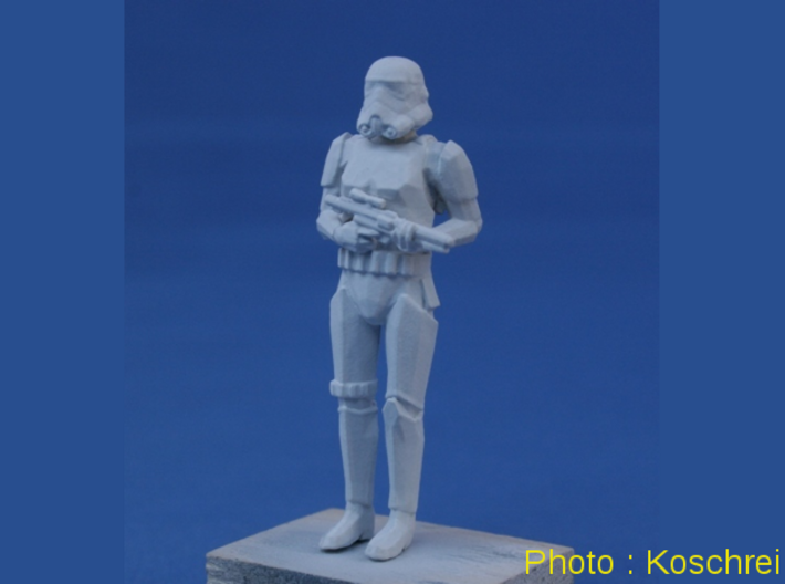 Stormtrooper in position of Attention 3d printed Thanks to Koschrei, model with primer coat.