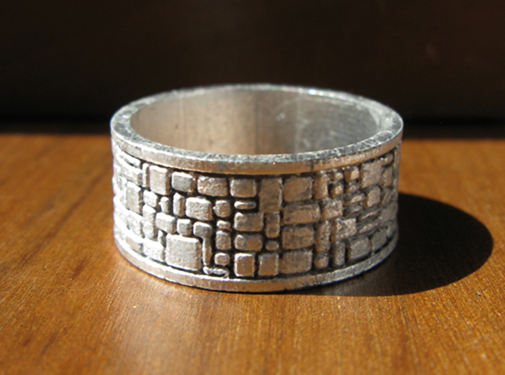 Cobble Stone Ring 3d printed This is the Frosted Ultra Detail material, painted and stained to look like raw silver.
