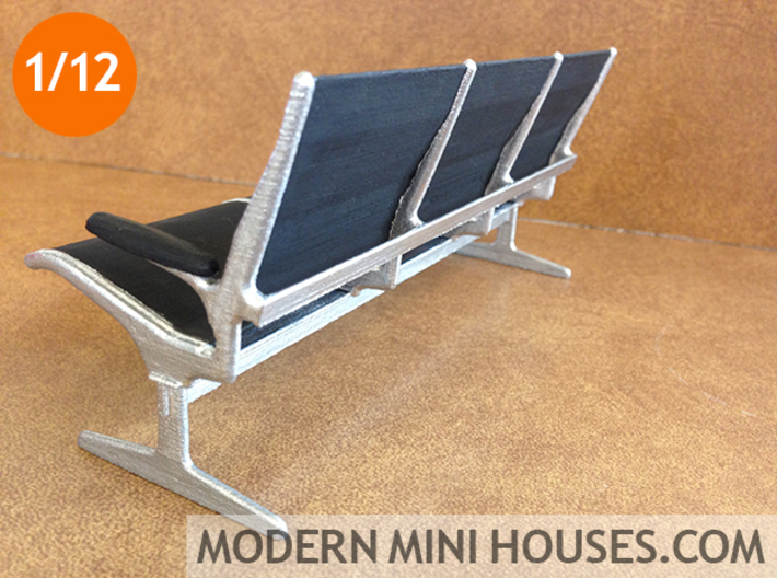 Eames Tandem Sling Airport Chairs 1:12 scale 3d printed Painted matte black and silver