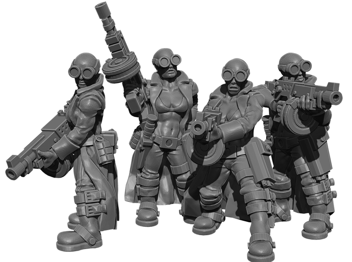 Female Stealth Gang with Automatic Rifles 3d printed This is a 3d render, not a photograph of the model printed in the material.