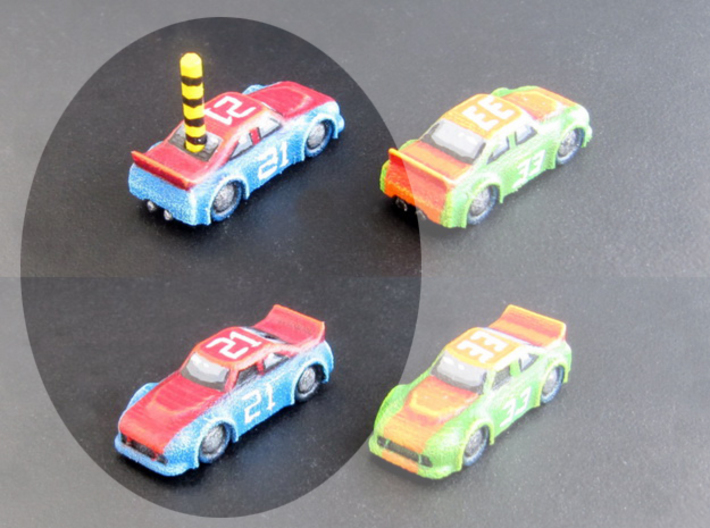 Miniature cars, NASCAR (42 pcs) - Hole variant 3d printed Hand-painted White Strong Flexible.
