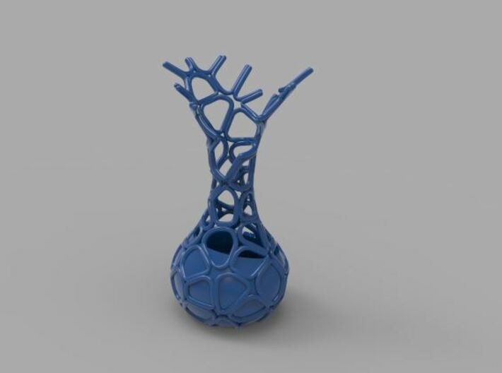 Voronoi Vase 3d printed Porcelain Cobalt Blue