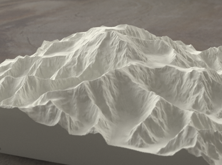 8'' Denali, Alaska, USA, Sandstone 3d printed Radiance rendering of the model, viewed from the South