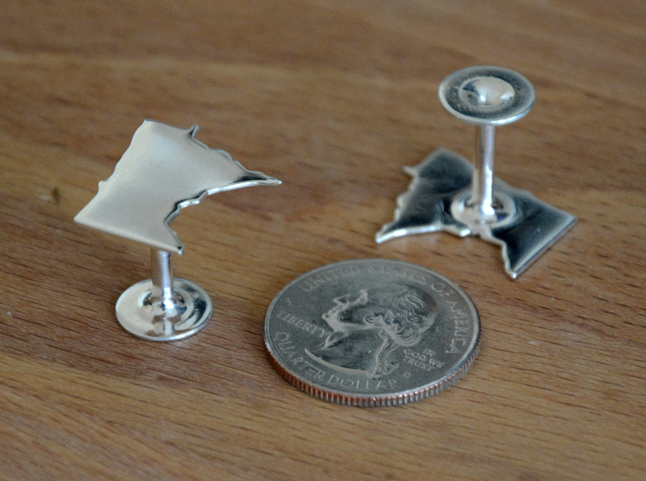 North Dakota State Cufflinks 3d printed Different state but shows quality and scale. Premium Silver shown.