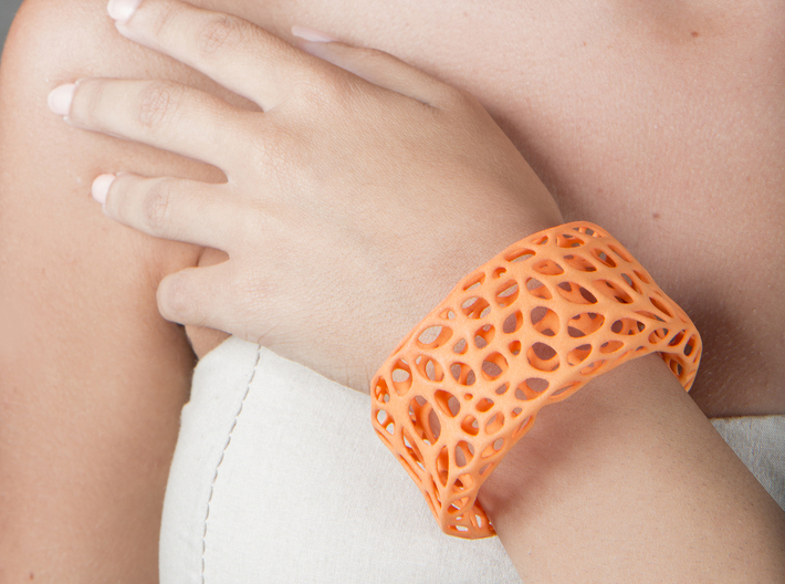 Cells Cuff (Size L) 3d printed Printed in Orange Polished Strong &amp; Flexible Plastic