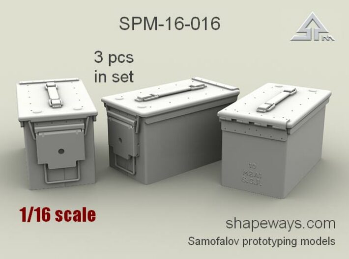 1/16 SPM-16-016 cal.50 ammobox, x3 in set 3d printed