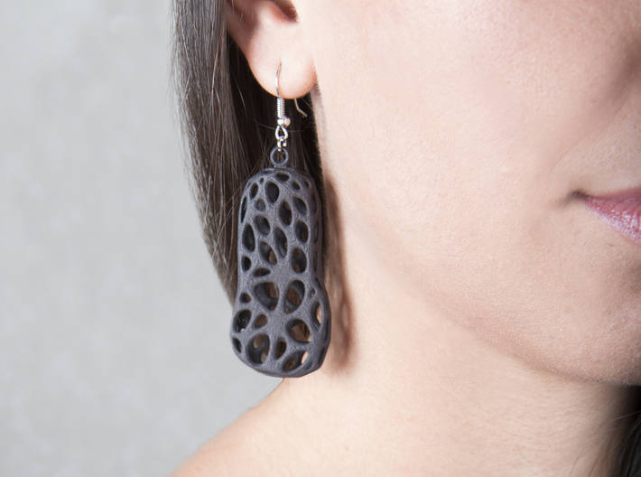 Cells Earrings 3d printed Printed in Black Strong &amp; Flexible Plastic