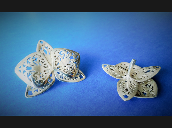 Orchid Filigree Earrings 3d printed Premium Silver Earrings [Top and Bottom]