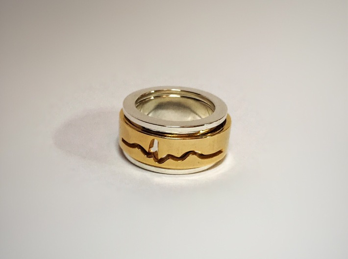 ECG spinner ring (spinner part 3 of 3) 3d printed 14 gold plated inner ring and premium silver outer rings