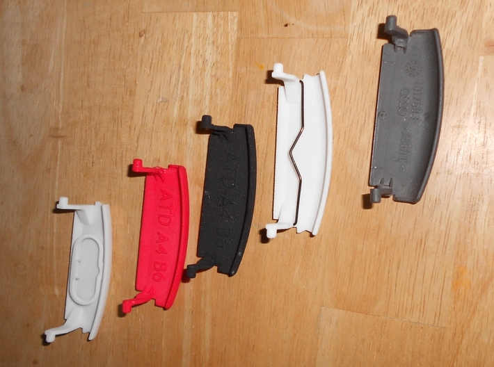 Audi A4 B6 armrest lid with spring pure/IMAGE 3d printed Overview of available parts: (left to right) part with spring replacement, red, black, with and original part