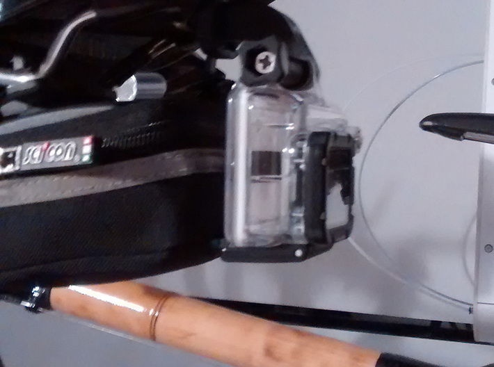 Cateye to GoPro-style adaptor mount - long version 3d printed Fitted to bike. Clears saddle bag.