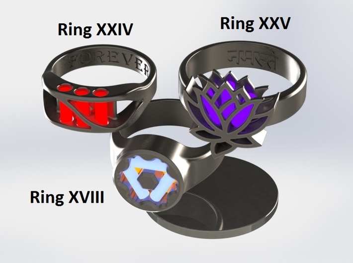 US9 Ring XI: Tritium 3d printed This render shows the various ring designs that can made available and possible tritium vial arrangements.