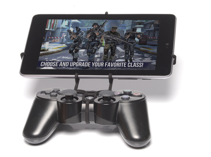 Controller mount for PS3 & LG G Pad 10.1 LTE 3d printed Front View - A Nexus 7 and a black PS3 controller
