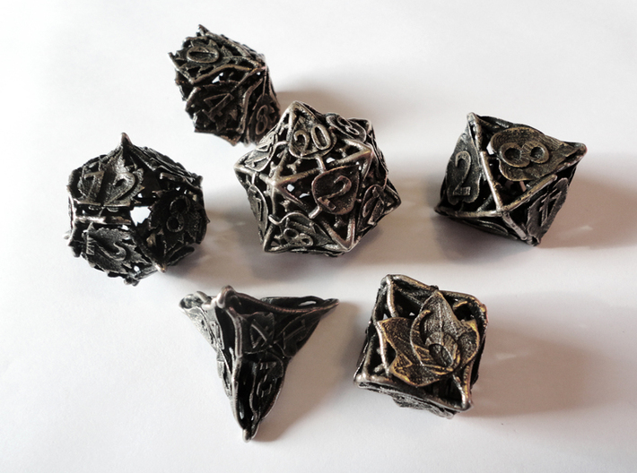 Botanical Dice Set 3d printed In stainless steel and inked