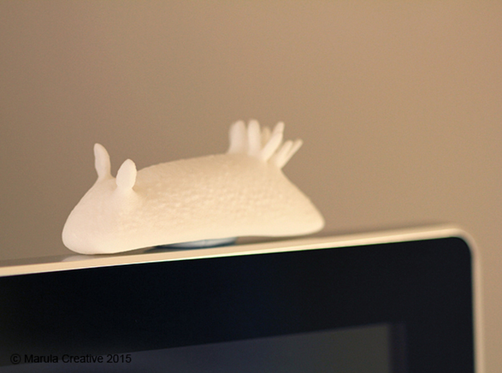 Unna the Nudibranch (Sea Bunny) 3d printed White Strong & Flexible Polished - on computer monitor! 