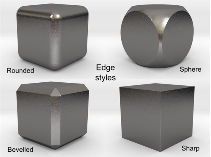 Roll your own d6: Hollow steel; any number of pips 3d printed Choose the edge smoothing from these options.