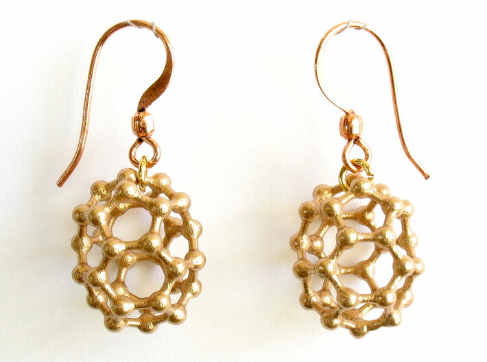 C32 buckyball earrings 3d printed Earrings printed in bronze, with copper earwires added