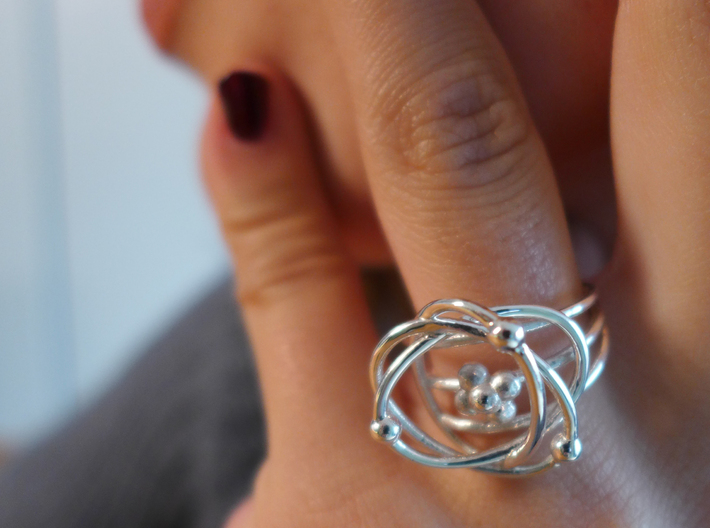Atomic Model Ring - Science Jewelry 3d printed Protons, Neutrons, Electrons ring in polished silver