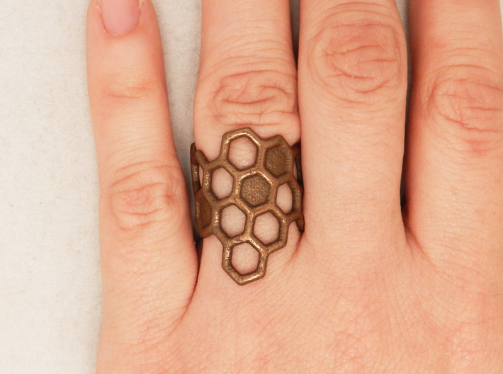 Honeycomb Ring 3d printed Antique Bronze Glossy