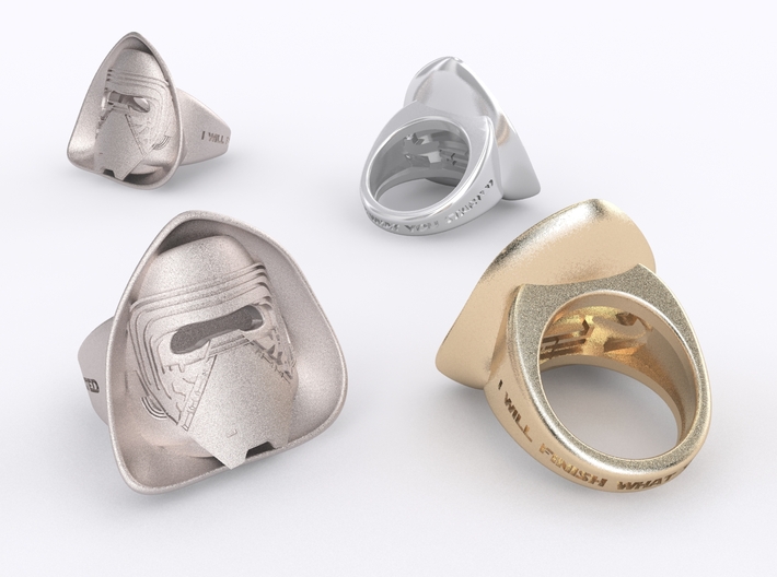 Kylo Ren Ring 3d printed Stainless Steel, Golden Plated matte &amp; Silver render