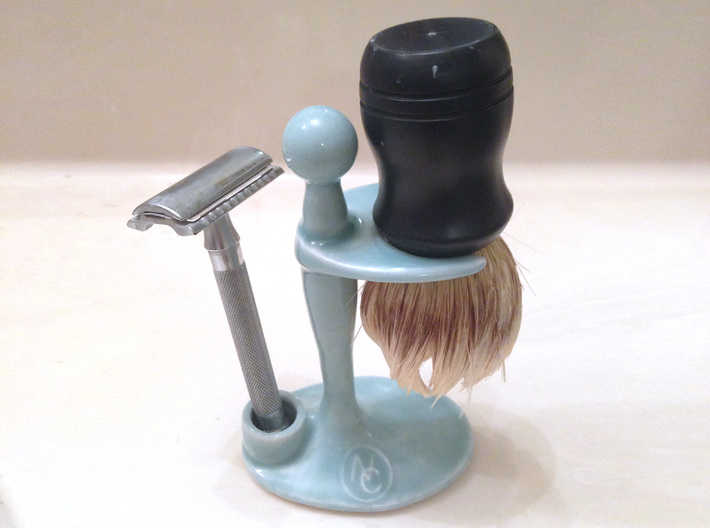 Combo Razor and Brush Stand 3d printed As printed in Gloss Celadon Green Porcelain